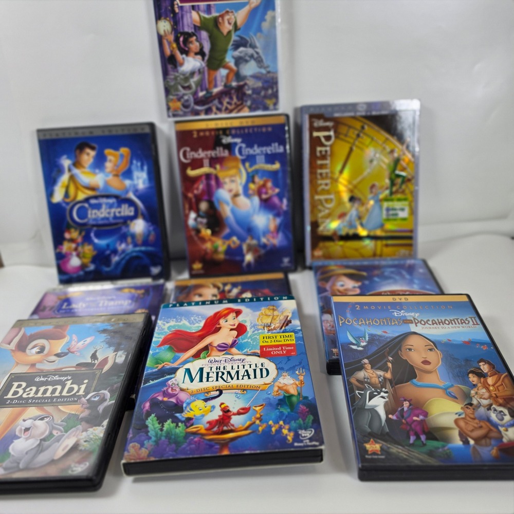 Disney Classics DVD Lot 12 Movies 10 Cases Cinderella Peter Pan Little Mermaid